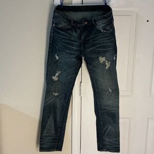 Men's Distressed Skinny Jeans - Dark Blue